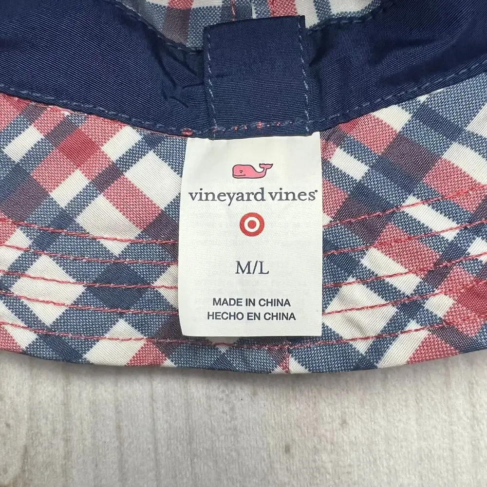 Vineyard Vines for‎ Target Red Whale Bucket Hat Reversible Plaid M/L